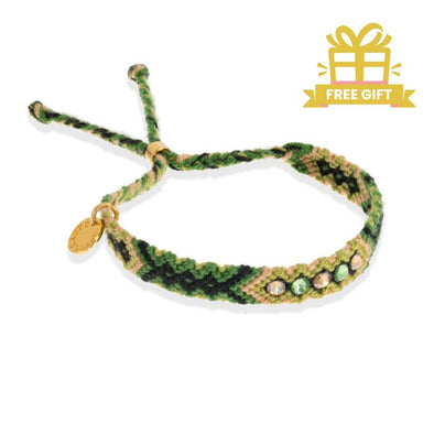 Wayuu Skinny bracelet - Nature Green - 5 CRYSTALS