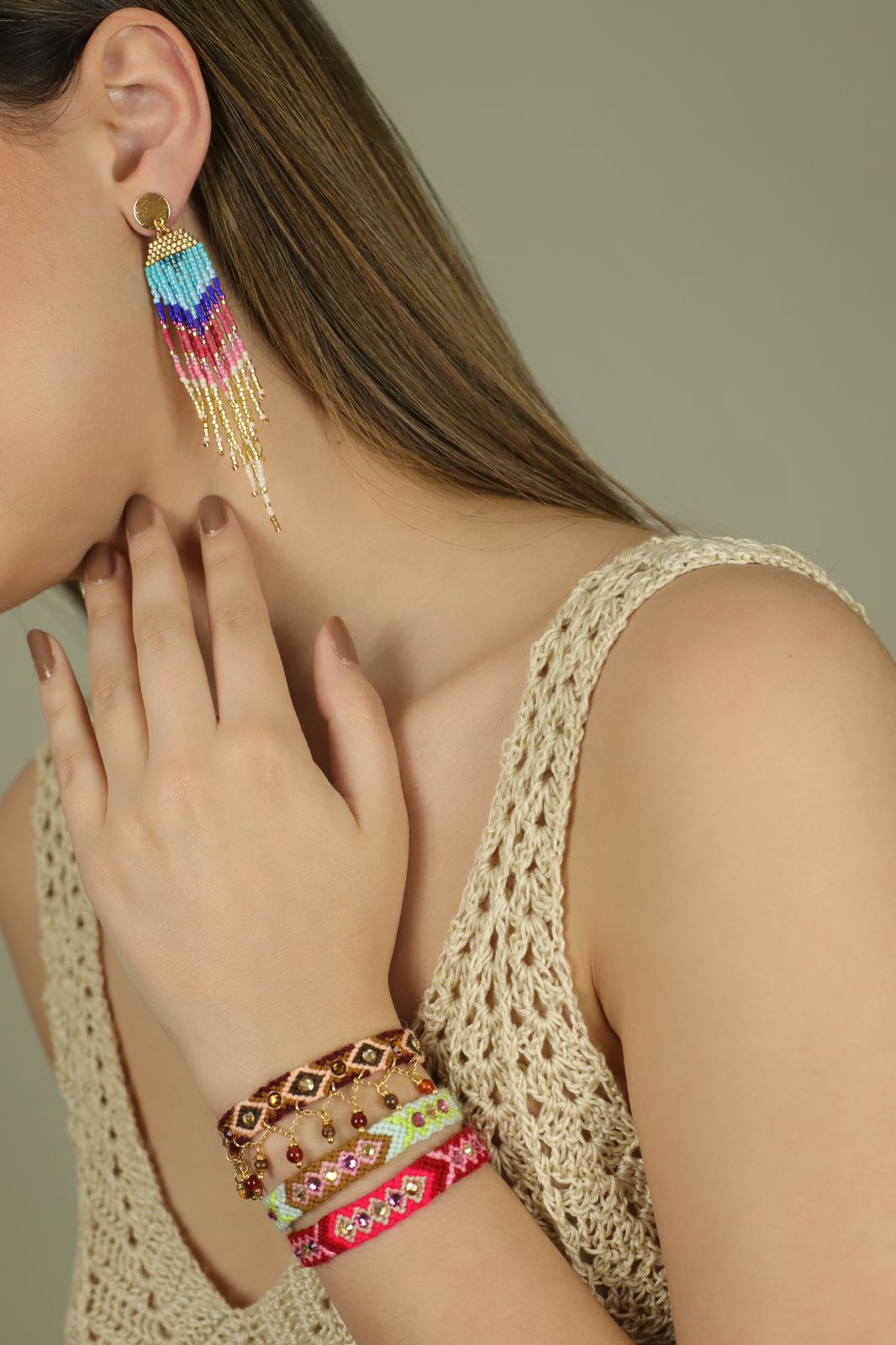 Amano Studio Miyuki Seed Bead Threader Earrings - Rainbow